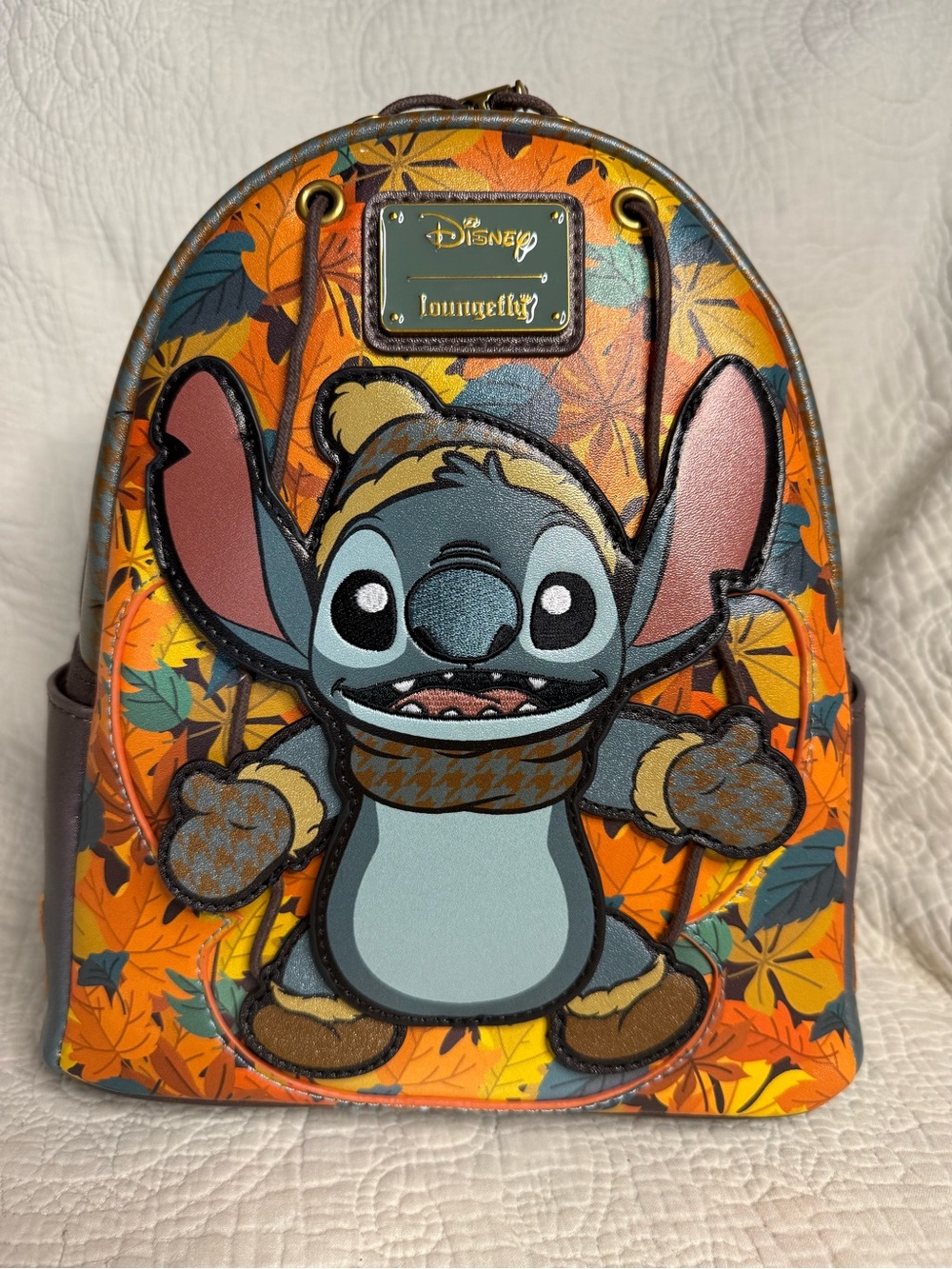Loungefly Stitch Autumn Leaves Mini Backpack - Orange, Blue, Brown